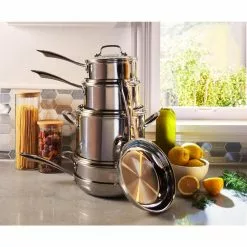 Tri-Ply 10-Piece Stainless Steel Cookware Set with Glass Lids by Cuisinart -Cookware Sales Shop stainless steel cuisinart pot pan sets ptp 10 d4 1000