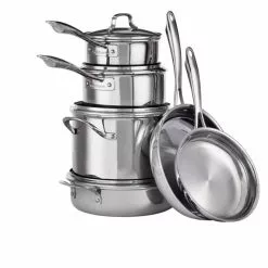 Tri-Ply 10-Piece Stainless Steel Cookware Set with Glass Lids by Cuisinart -Cookware Sales Shop stainless steel cuisinart pot pan sets ptp 10 fa 1000