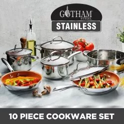 10-Piece Stainless Steel Ti-Cerama Non-Stick Premium Cookware Set with Lids by Gotham Steel 11 10-Piece Stainless Steel Ti-Cerama Non-Stick Premium Cookware Set with Lids by Gotham Steel -Cookware Sales Shop stainless steel gotham steel pot pan sets 2093 4f 1000