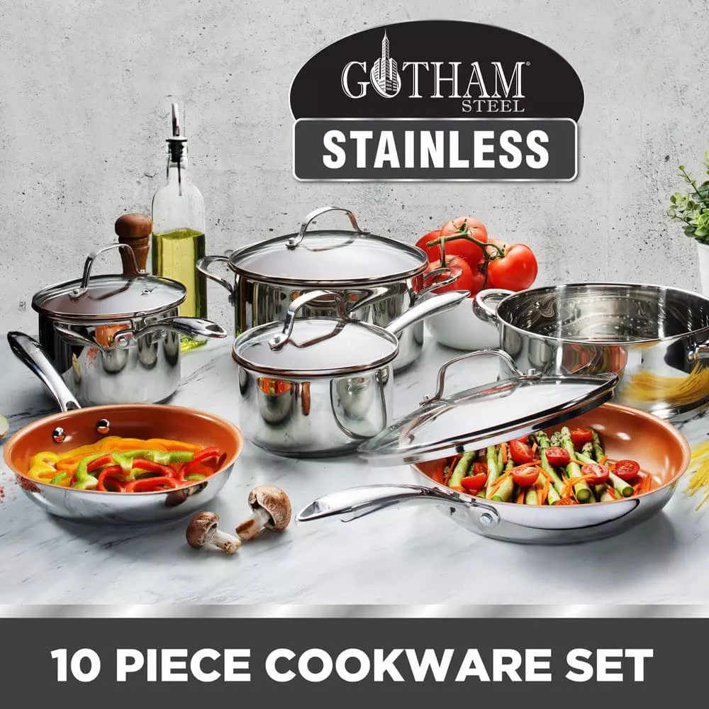 10-Piece Stainless Steel Ti-Cerama Non-Stick Premium Cookware Set with Lids by Gotham Steel 5 10-Piece Stainless Steel Ti-Cerama Non-Stick Premium Cookware Set with Lids by Gotham Steel - Image 3