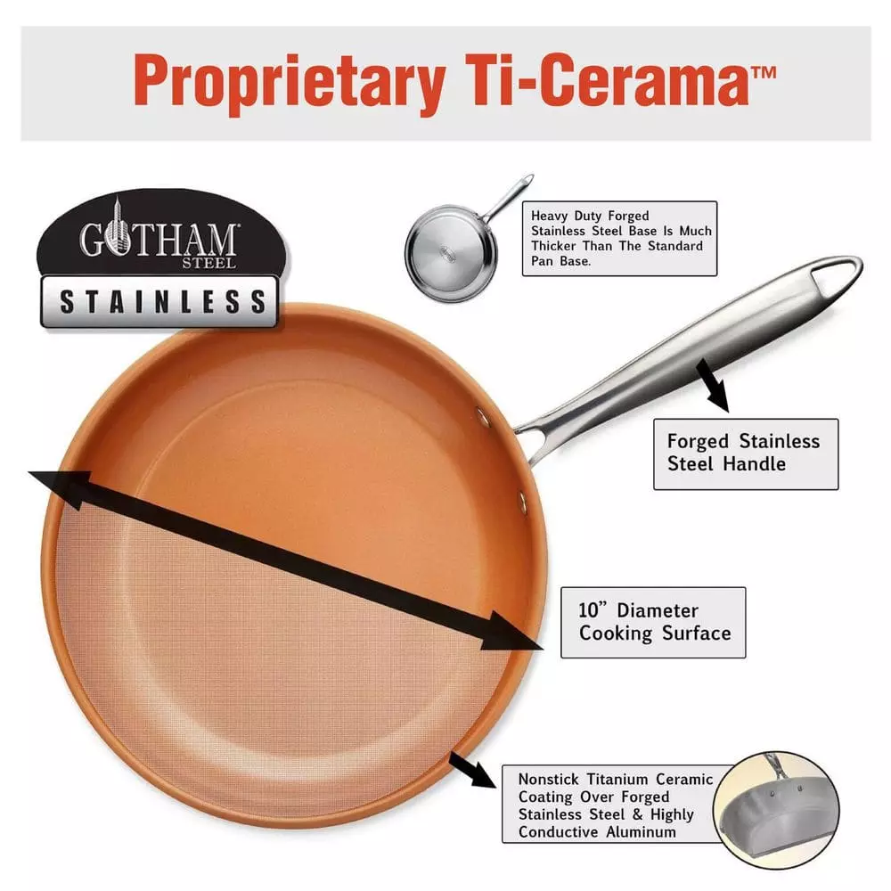 10-Piece Stainless Steel Ti-Cerama Non-Stick Premium Cookware Set with Lids by Gotham Steel 9 10-Piece Stainless Steel Ti-Cerama Non-Stick Premium Cookware Set with Lids by Gotham Steel - Image 7