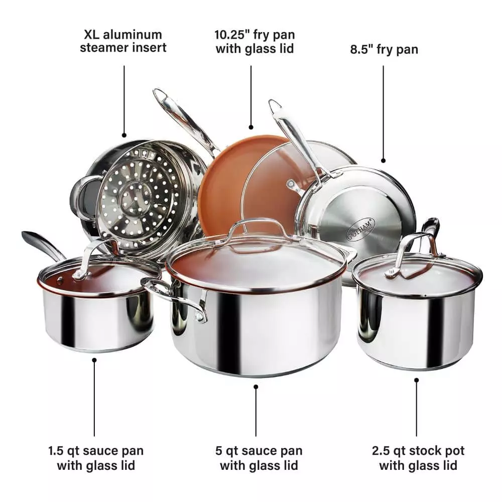 10-Piece Stainless Steel Ti-Cerama Non-Stick Premium Cookware Set with Lids by Gotham Steel 4 10-Piece Stainless Steel Ti-Cerama Non-Stick Premium Cookware Set with Lids by Gotham Steel - Image 2