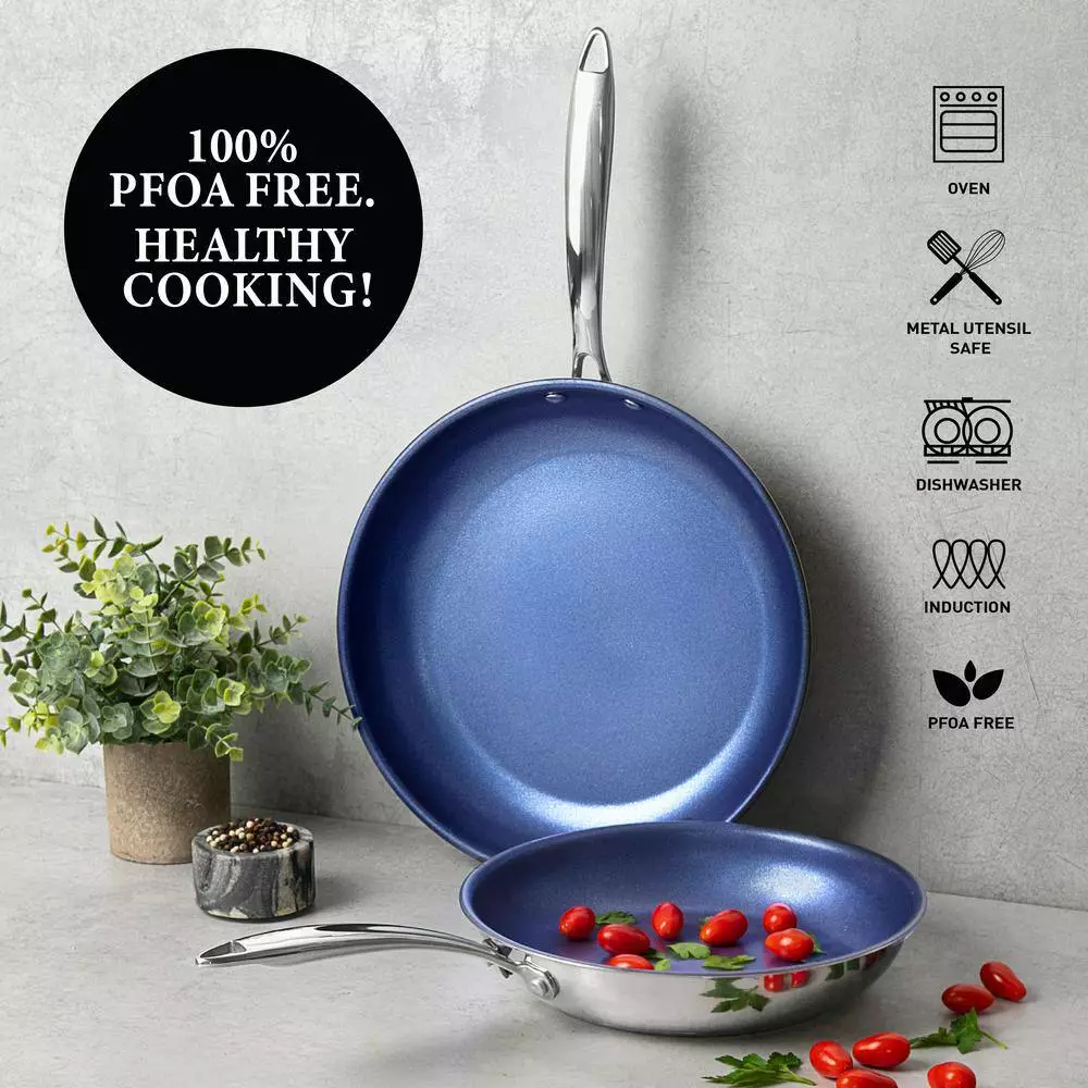 Classic Blue 10 in. Stainless Steel Tri-Ply Base Premium Nonstick Chef's Quality Frying Pan by Granite Stone Diamond 10 Classic Blue 10 in. Stainless Steel Tri-Ply Base Premium Nonstick Chef's Quality Frying Pan by Granite Stone Diamond - Image 8