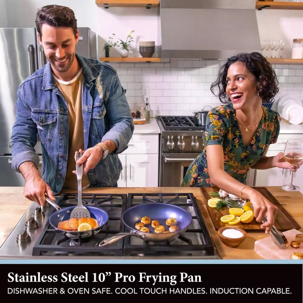 Classic Blue 10 in. Stainless Steel Tri-Ply Base Premium Nonstick Chef's Quality Frying Pan by Granite Stone Diamond 5 Classic Blue 10 in. Stainless Steel Tri-Ply Base Premium Nonstick Chef's Quality Frying Pan by Granite Stone Diamond - Image 3
