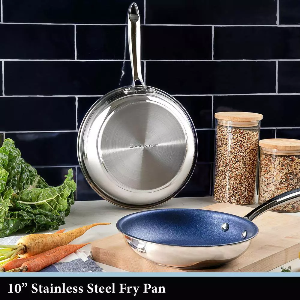 Classic Blue 10 in. Stainless Steel Tri-Ply Base Premium Nonstick Chef's Quality Frying Pan by Granite Stone Diamond 8 Classic Blue 10 in. Stainless Steel Tri-Ply Base Premium Nonstick Chef's Quality Frying Pan by Granite Stone Diamond - Image 6