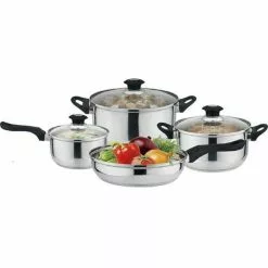 7-Piece Stainless Steel Pots and Pans Kitchen Cookware Set by J&V TEXTILES