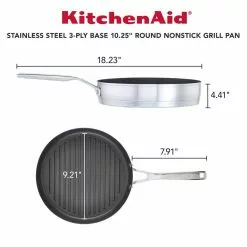 3-Ply Base Stainless Steel Nonstick Round Grill Pan, 10.25 in., Brushed Stainless Steel by KitchenAid 16 3-Ply Base Stainless Steel Nonstick Round Grill Pan, 10.25 in., Brushed Stainless Steel by KitchenAid -Cookware Sales Shop stainless steel kitchenaid grill pans 71012 4f 1000
