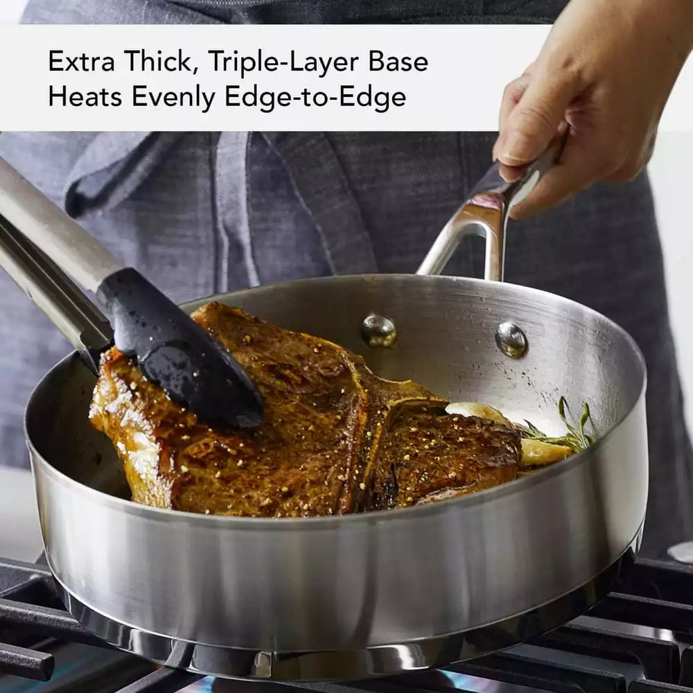 11-Piece 3-Ply Base Stainless Steel Cookware Set, Silver by KitchenAid 8 11-Piece 3-Ply Base Stainless Steel Cookware Set, Silver by KitchenAid - Image 6