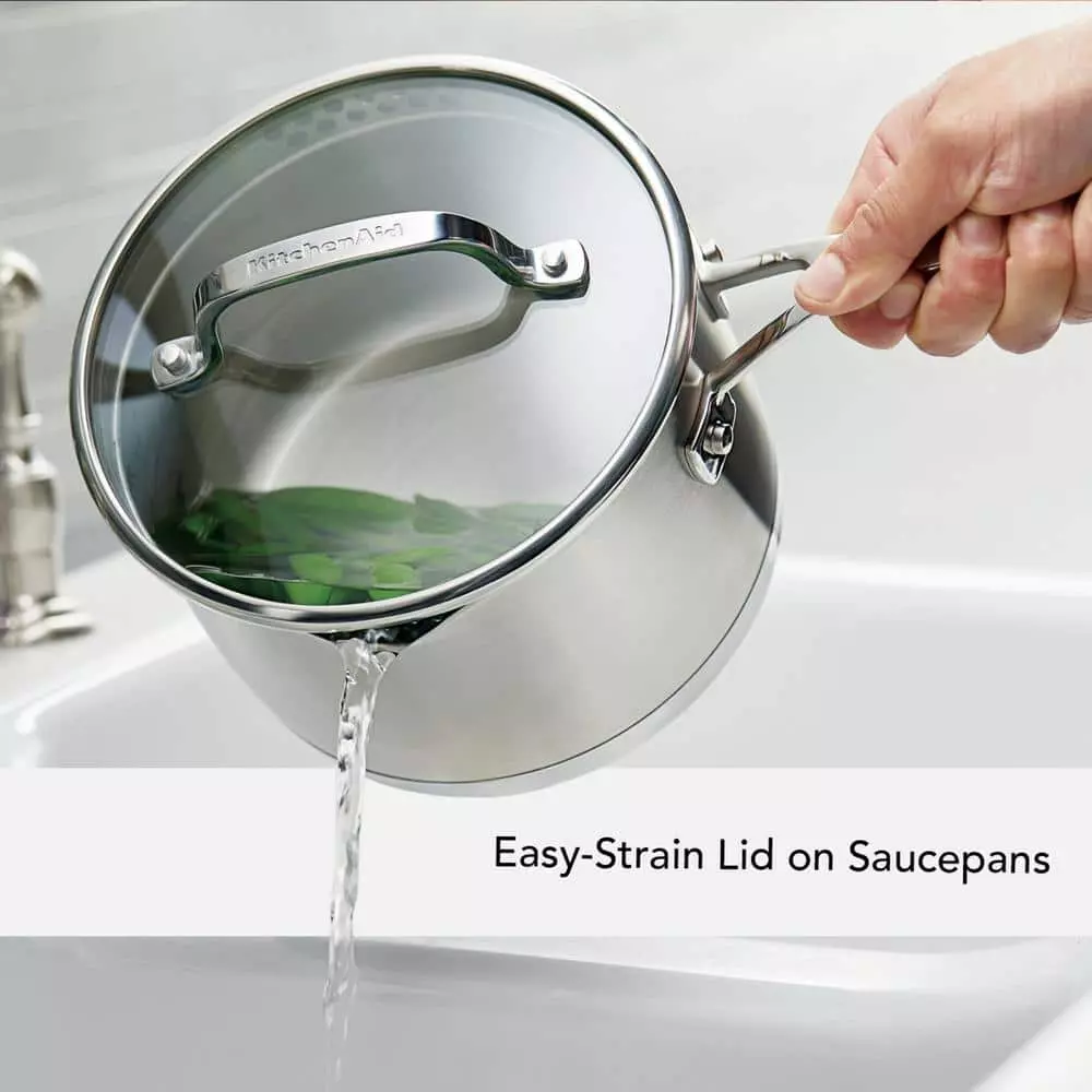 11-Piece 3-Ply Base Stainless Steel Cookware Set, Silver by KitchenAid 9 11-Piece 3-Ply Base Stainless Steel Cookware Set, Silver by KitchenAid - Image 7