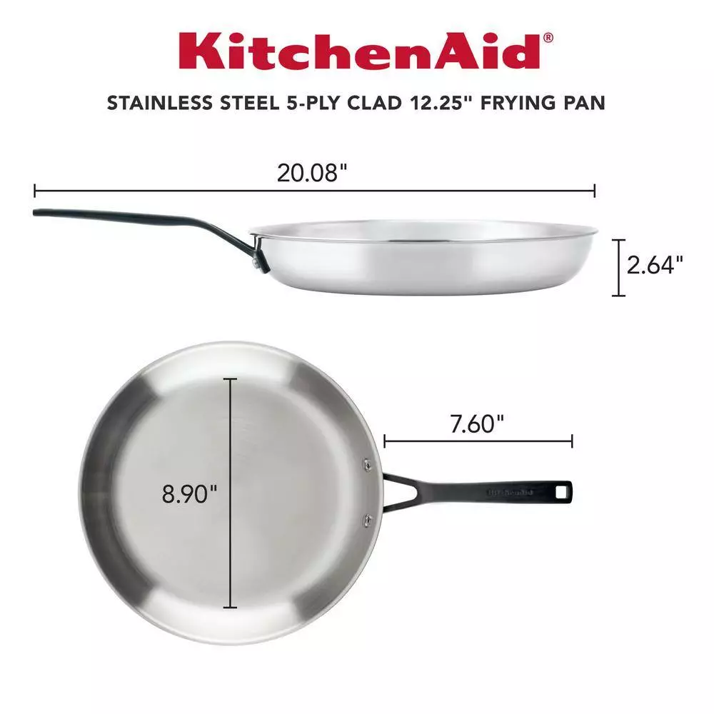 12.25 in. Polished Stainless Steel Frying Pan by KitchenAid 5 12.25 in. Polished Stainless Steel Frying Pan by KitchenAid - Image 3