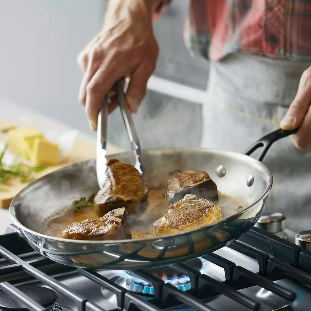 12.25 in. Polished Stainless Steel Frying Pan by KitchenAid 4 12.25 in. Polished Stainless Steel Frying Pan by KitchenAid - Image 2