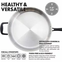 5 Qt. 12 in. Tri-Ply Stainless Steel Saute Pan by GRANDTIES -Cookware Sales Shop stainless steel saute pans gt302110501 4f 1000