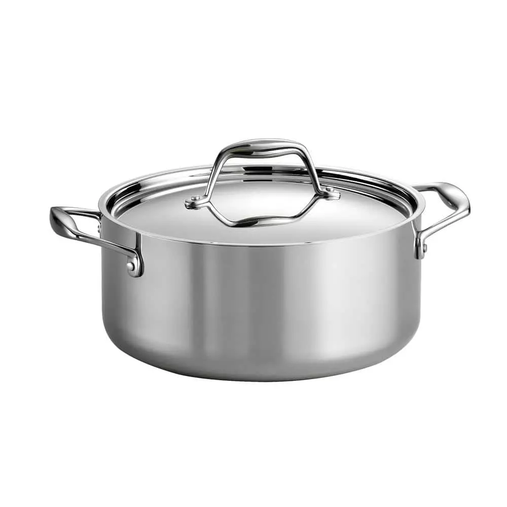 Gourmet Tri-Ply Clad 5 qt. Round Stainless Steel Dutch Oven with Lid by Tramontina 3 Gourmet Tri-Ply Clad 5 qt. Round Stainless Steel Dutch Oven with Lid by Tramontina