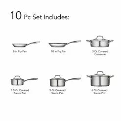 Gourmet Prima 10-Piece Stainless Steel Cookware Set by Tramontina -Cookware Sales Shop stainless steel tramontina pot pan sets 80101 202ds 40 1000
