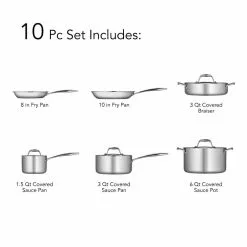 Gourmet Tri-Ply Clad 10-Piece Stainless Steel Cookware Set by Tramontina -Cookware Sales Shop stainless steel tramontina pot pan sets 80116 248ds 76 1000
