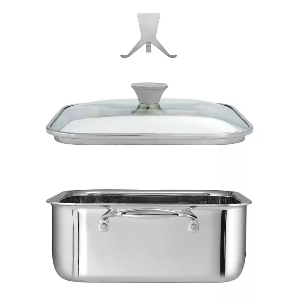 6 qt. Stainless Steel Tri-Ply Clad 11 in Covered Square Roaster with lid by Tramontina 7 6 qt. Stainless Steel Tri-Ply Clad 11 in Covered Square Roaster with lid by Tramontina - Image 5