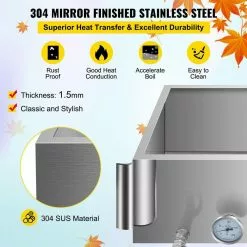 Maple Syrup Evaporator Pan 30 in. x 16 in. x 19 in. Stainless Steel Maple Syrup Boiling Pan with Valve and Thermometer by VEVOR -Cookware Sales Shop stainless steel vevor pot pan sets zfq16x30ysx000001v0 4f 1000