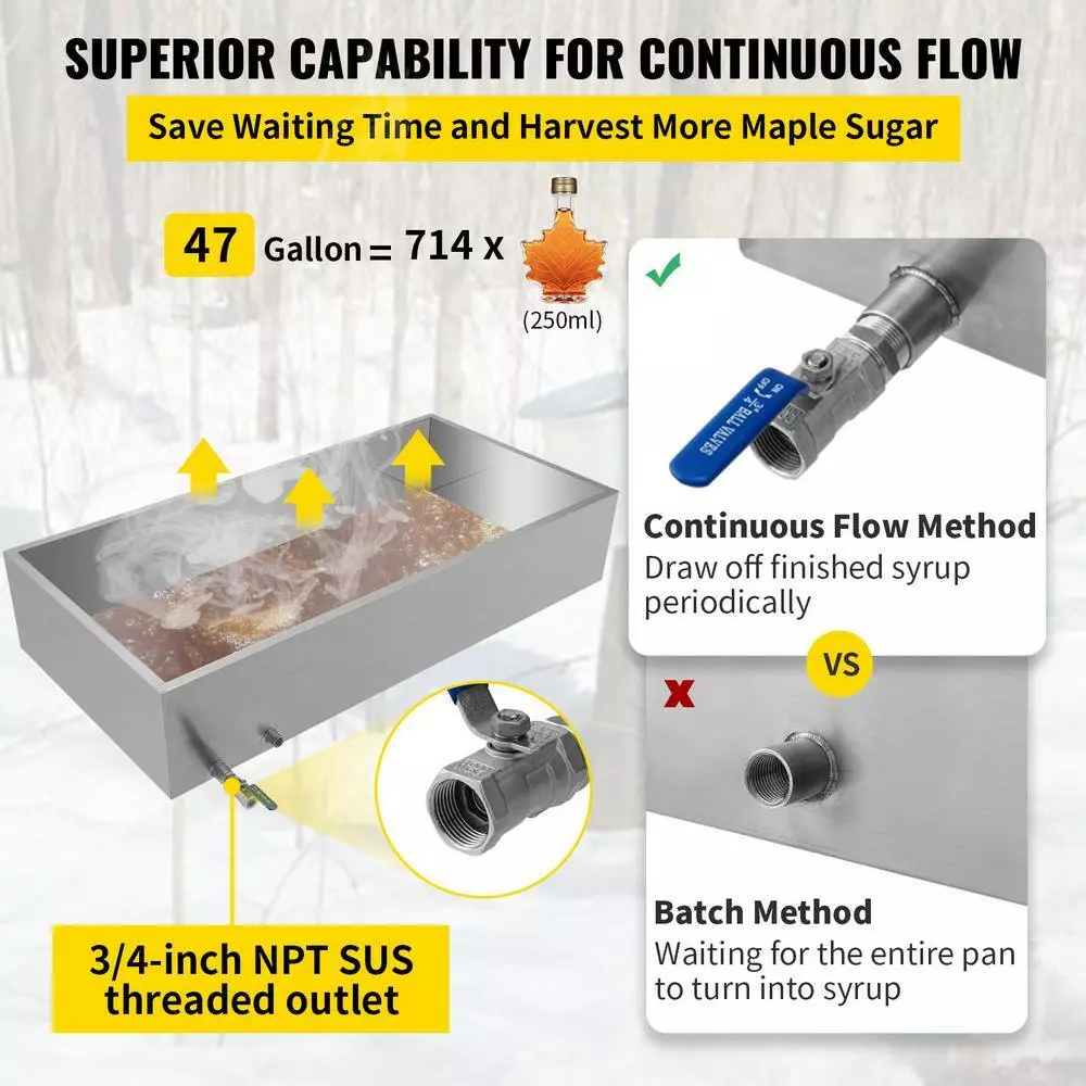 48 in. x 24 in. x 9.5 in. MapleSap EvaporatorPan with Valve StainlessSteel MapleSyrup Cooking Pan for Boiling MapleSyrup by VEVOR 7 48 in. x 24 in. x 9.5 in. MapleSap EvaporatorPan with Valve StainlessSteel MapleSyrup Cooking Pan for Boiling MapleSyrup by VEVOR - Image 5