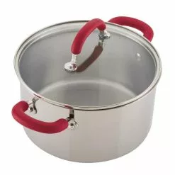 Create Delicious 10-Piece Stainless Steel Cookware Set in Stainless Steel with Red Handles by Rachael Ray -Cookware Sales Shop stainless steel with red handles rachael ray pot pan sets 70413 44 1000