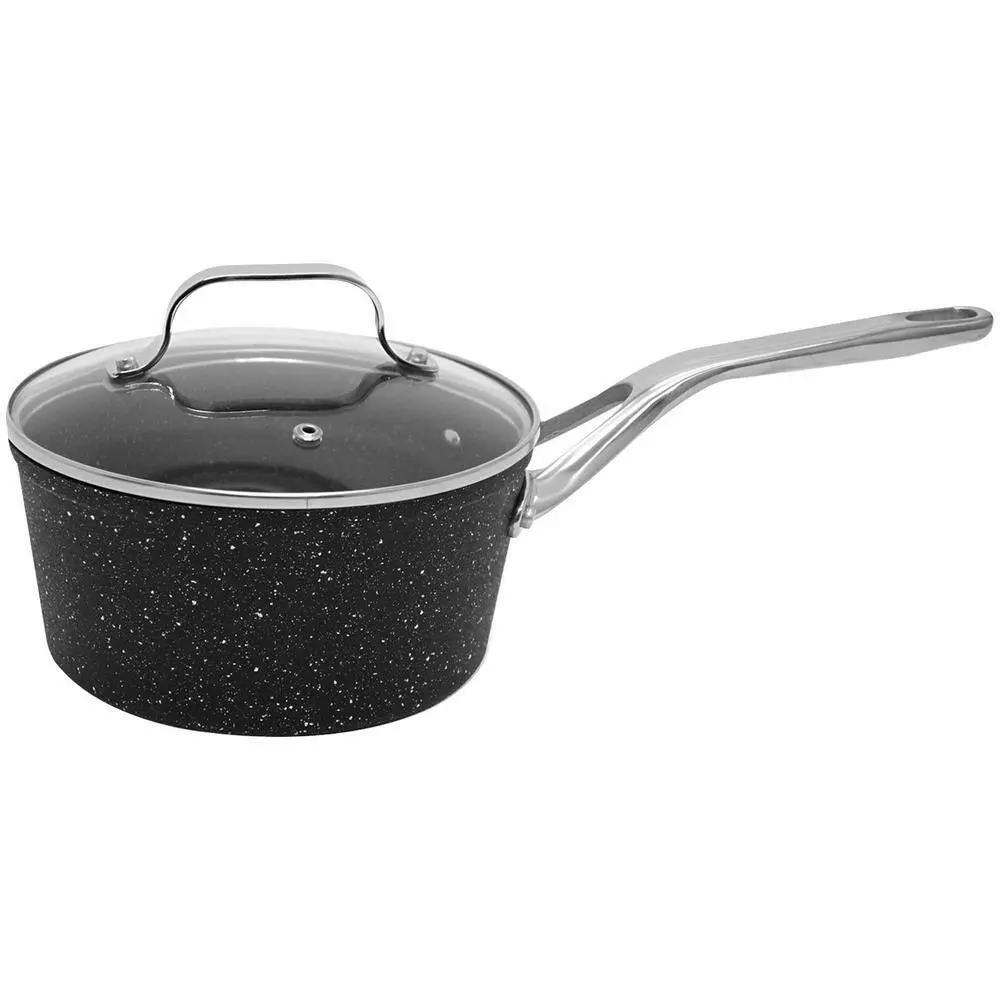 The Rock 2 qt. Aluminum Nonstick Sauce Pot in Black Speckle with Glass Lid by Starfrit 4 The Rock 2 qt. Aluminum Nonstick Sauce Pot in Black Speckle with Glass Lid by Starfrit - Image 2