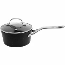 The Rock 3 qt. Aluminum Nonstick Sauce Pot in Black Speckle with Glass Lid by Starfrit