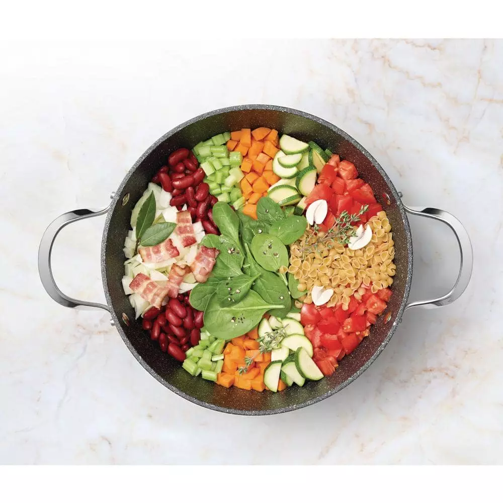 The Rock 7.2 qt. Aluminum Nonstick Stock Pot in Black Speckle with Glass Lid by Starfrit 4 The Rock 7.2 qt. Aluminum Nonstick Stock Pot in Black Speckle with Glass Lid by Starfrit - Image 2