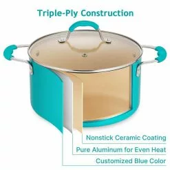 5.9 Qt. Ceramic Aluminum Nonstick Stock Pot in blue with Lid by EPPMO -Cookware Sales Shop stock pots em c2001 7 4f 1000