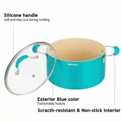 5.9 Qt. Ceramic Aluminum Nonstick Stock Pot in blue with Lid by EPPMO -Cookware Sales Shop stock pots em c2001 7 76 1000