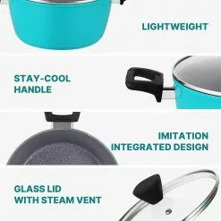 5 Qt. Granite Aluminum Nonstick Stock Pot in Blue with Lid by EPPMO -Cookware Sales Shop stock pots em c2005 4 fa 1000