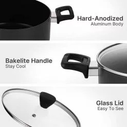 4.94 Qt. Hard-Anodized Aluminum Nonstick Stock Pot in Black with Lid by EPPMO 14 4.94 Qt. Hard-Anodized Aluminum Nonstick Stock Pot in Black with Lid by EPPMO -Cookware Sales Shop stock pots em c2006 4 1f 1000
