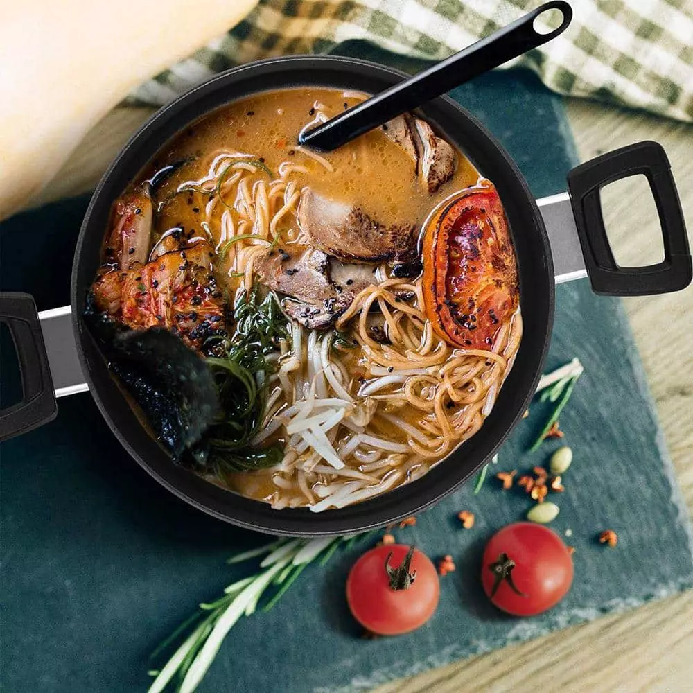 4.94 Qt. Hard-Anodized Aluminum Nonstick Stock Pot in Black with Lid by EPPMO 4 4.94 Qt. Hard-Anodized Aluminum Nonstick Stock Pot in Black with Lid by EPPMO - Image 2