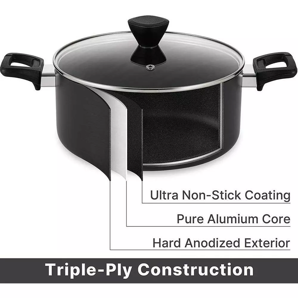 4.94 Qt. Hard-Anodized Aluminum Nonstick Stock Pot in Black with Lid by EPPMO 5 4.94 Qt. Hard-Anodized Aluminum Nonstick Stock Pot in Black with Lid by EPPMO - Image 3