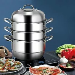 8 qt. Stainless Steel Soup Pot with 2-tier 3.6 qt. Steamer Inserts and Lid by WELLFOR 19 8 qt. Stainless Steel Soup Pot with 2-tier 3.6 qt. Steamer Inserts and Lid by WELLFOR -Cookware Sales Shop stock pots kc hpy 49465 31 1000