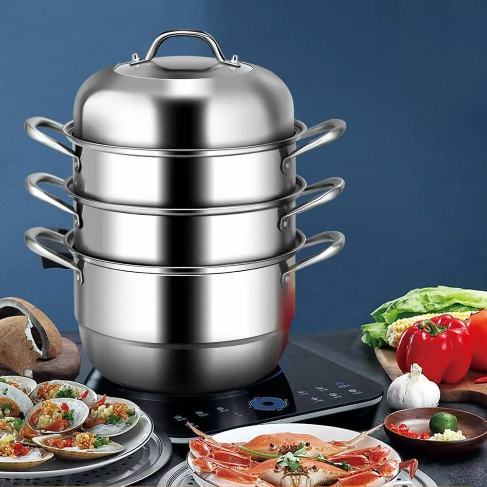 8 qt. Stainless Steel Soup Pot with 2-tier 3.6 qt. Steamer Inserts and Lid by WELLFOR 11 8 qt. Stainless Steel Soup Pot with 2-tier 3.6 qt. Steamer Inserts and Lid by WELLFOR - Image 9