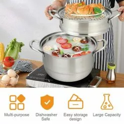 8 qt. Stainless Steel Soup Pot with 2-tier 3.6 qt. Steamer Inserts and Lid by WELLFOR 18 8 qt. Stainless Steel Soup Pot with 2-tier 3.6 qt. Steamer Inserts and Lid by WELLFOR -Cookware Sales Shop stock pots kc hpy 49465 76 1000