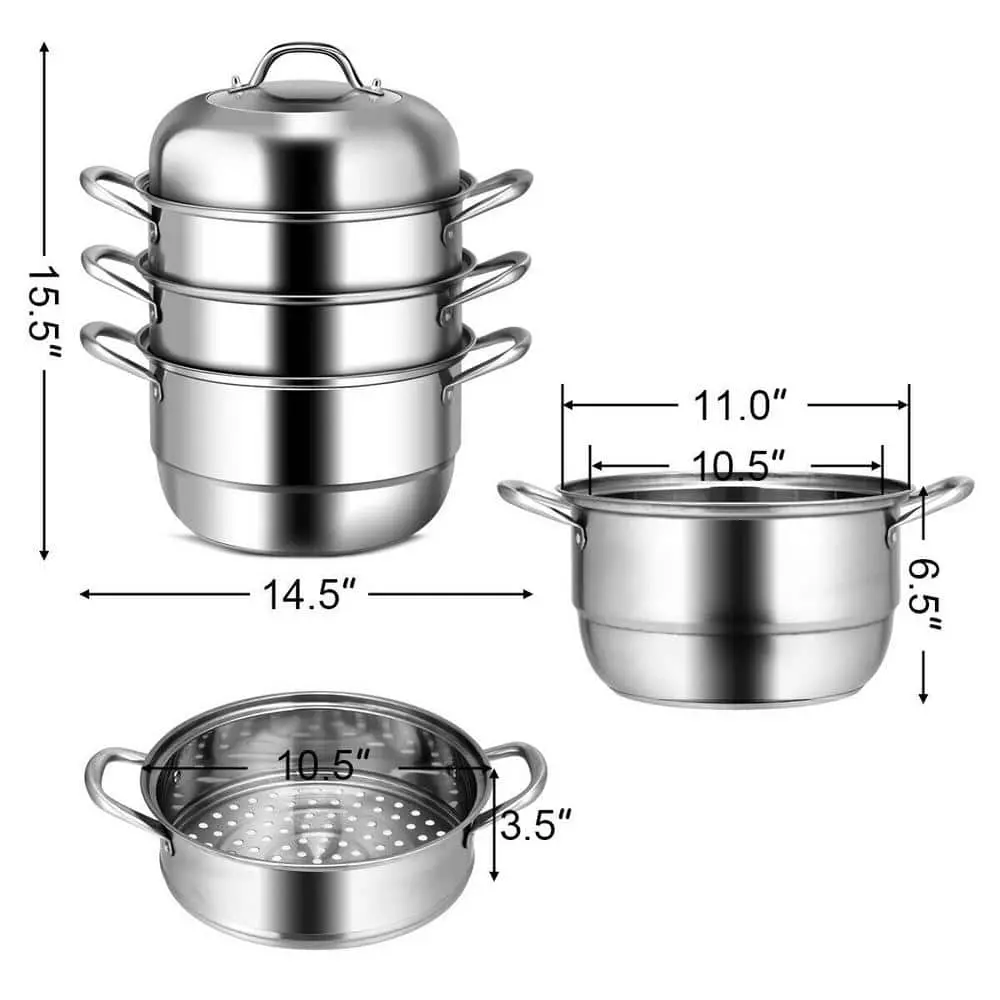8 qt. Stainless Steel Soup Pot with 2-tier 3.6 qt. Steamer Inserts and Lid by WELLFOR 5 8 qt. Stainless Steel Soup Pot with 2-tier 3.6 qt. Steamer Inserts and Lid by WELLFOR - Image 3