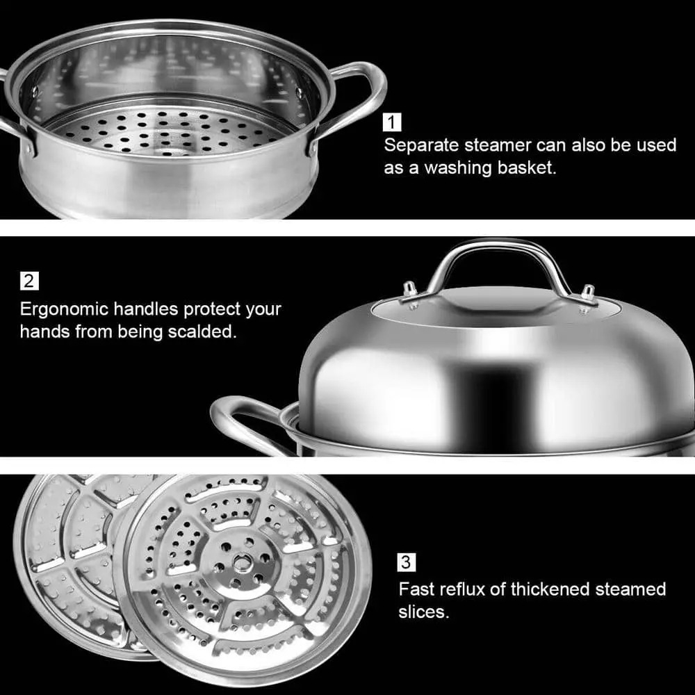 8 qt. Stainless Steel Soup Pot with 2-tier 3.6 qt. Steamer Inserts and Lid by WELLFOR 9 8 qt. Stainless Steel Soup Pot with 2-tier 3.6 qt. Steamer Inserts and Lid by WELLFOR - Image 7