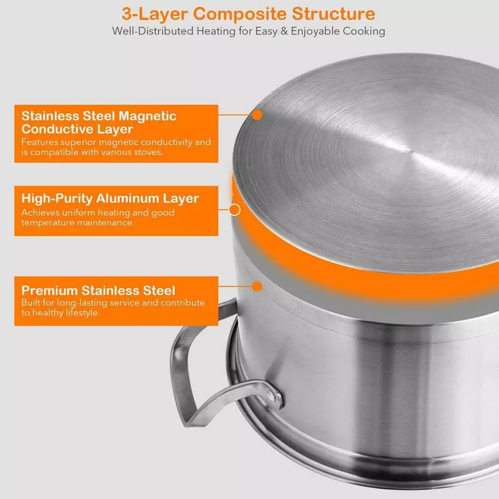 6.2 qt. Stainless Steel Soup Pot with 2-tier 2.8 qt. Steamer Inserts and Lid by WELLFOR 7 6.2 qt. Stainless Steel Soup Pot with 2-tier 2.8 qt. Steamer Inserts and Lid by WELLFOR - Image 5