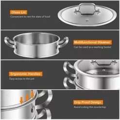 6.2 qt. Stainless Steel Soup Pot with 2-tier 2.8 qt. Steamer Inserts and Lid by WELLFOR 16 6.2 qt. Stainless Steel Soup Pot with 2-tier 2.8 qt. Steamer Inserts and Lid by WELLFOR -Cookware Sales Shop stock pots kc hpy 52003 44 1000
