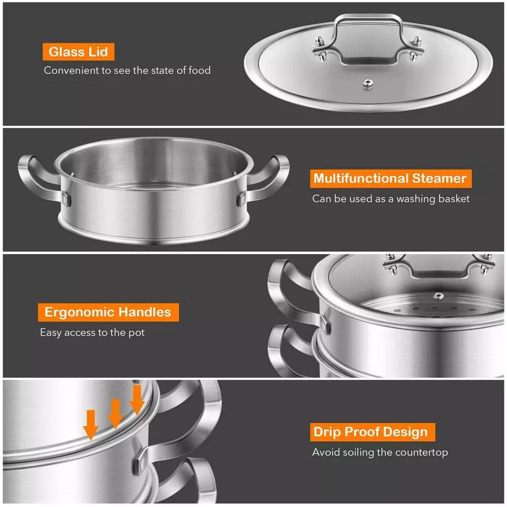 6.2 qt. Stainless Steel Soup Pot with 2-tier 2.8 qt. Steamer Inserts and Lid by WELLFOR 8 6.2 qt. Stainless Steel Soup Pot with 2-tier 2.8 qt. Steamer Inserts and Lid by WELLFOR - Image 6