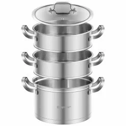 6.2 qt. Stainless Steel Soup Pot with 2-tier 2.8 qt. Steamer Inserts and Lid by WELLFOR 14 6.2 qt. Stainless Steel Soup Pot with 2-tier 2.8 qt. Steamer Inserts and Lid by WELLFOR -Cookware Sales Shop stock pots kc hpy 52003 4f 1000