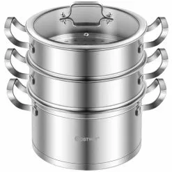6.2 qt. Stainless Steel Soup Pot with 2-tier 2.8 qt. Steamer Inserts and Lid by WELLFOR