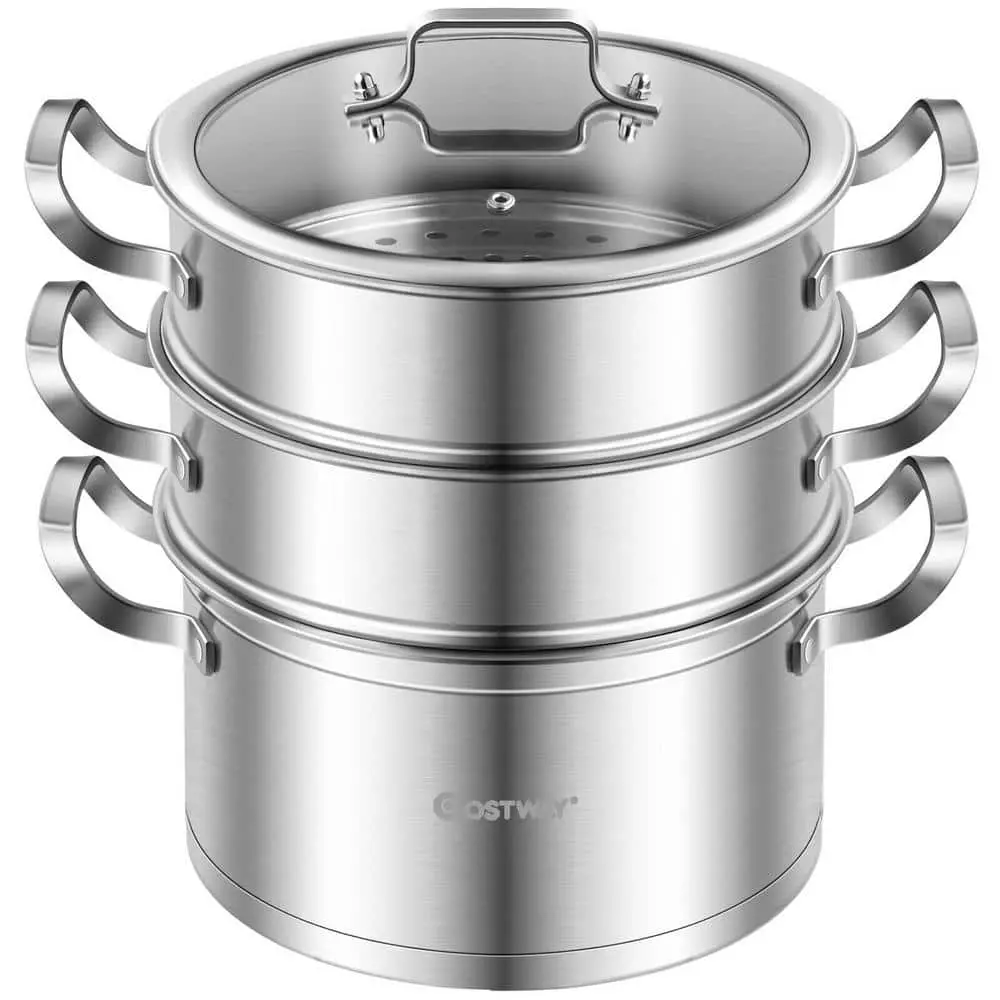 6.2 qt. Stainless Steel Soup Pot with 2-tier 2.8 qt. Steamer Inserts and Lid by WELLFOR 3 6.2 qt. Stainless Steel Soup Pot with 2-tier 2.8 qt. Steamer Inserts and Lid by WELLFOR