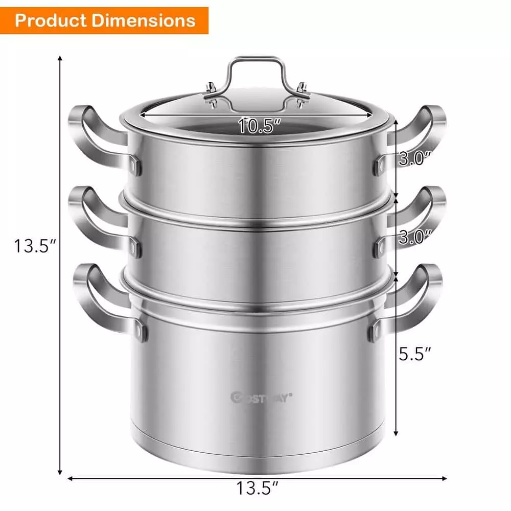 6.2 qt. Stainless Steel Soup Pot with 2-tier 2.8 qt. Steamer Inserts and Lid by WELLFOR 5 6.2 qt. Stainless Steel Soup Pot with 2-tier 2.8 qt. Steamer Inserts and Lid by WELLFOR - Image 3