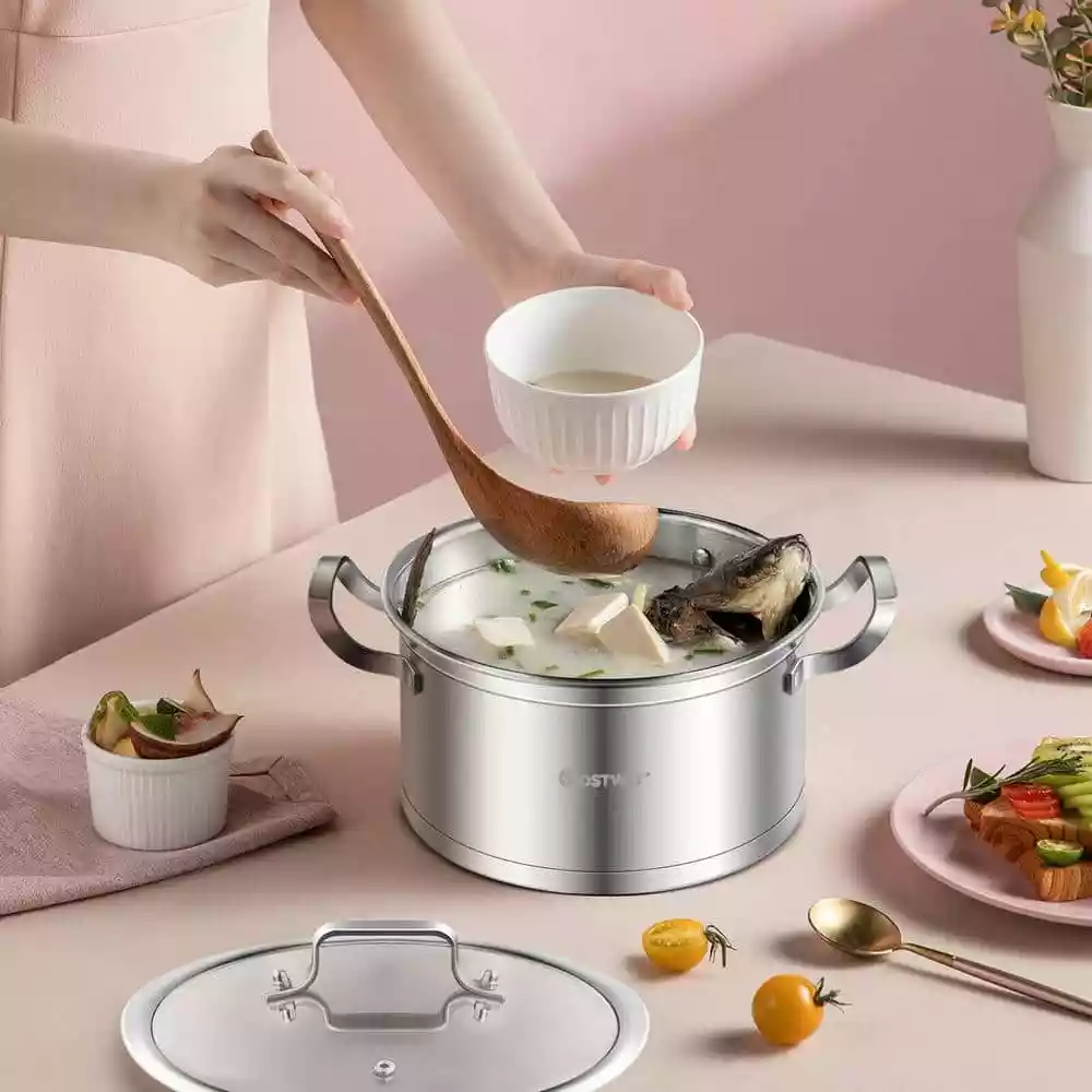 6.2 qt. Stainless Steel Soup Pot with 2-tier 2.8 qt. Steamer Inserts and Lid by WELLFOR 4 6.2 qt. Stainless Steel Soup Pot with 2-tier 2.8 qt. Steamer Inserts and Lid by WELLFOR - Image 2