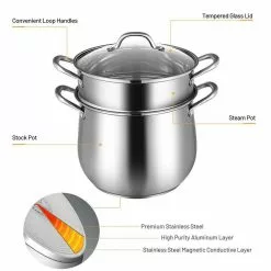 4.2 qt. Stainless Steel Stock Pot with 2 qt. Steamer Insert and Lid by WELLFOR -Cookware Sales Shop stock pots kc hpy 52607 1f 1000
