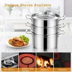 5.2 qt. Stainless Steel Soup Pot with 2-tier 2.3 qt. Steamer Inserts and Lid by WELLFOR -Cookware Sales Shop stock pots kc hpy 52949 44 1000