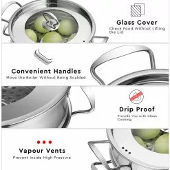 5.2 qt. Stainless Steel Soup Pot with 2-tier 2.3 qt. Steamer Inserts and Lid by WELLFOR -Cookware Sales Shop stock pots kc hpy 52949 4f 1000