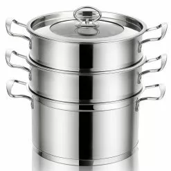 5.2 qt. Stainless Steel Soup Pot with 2-tier 2.3 qt. Steamer Inserts and Lid by WELLFOR