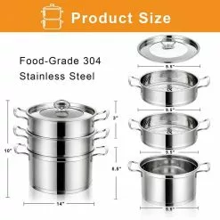 5.2 qt. Stainless Steel Soup Pot with 2-tier 2.3 qt. Steamer Inserts and Lid by WELLFOR -Cookware Sales Shop stock pots kc hpy 52949 c3 1000